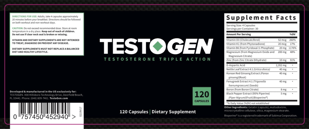 Testogen Supplements Fact Sheet